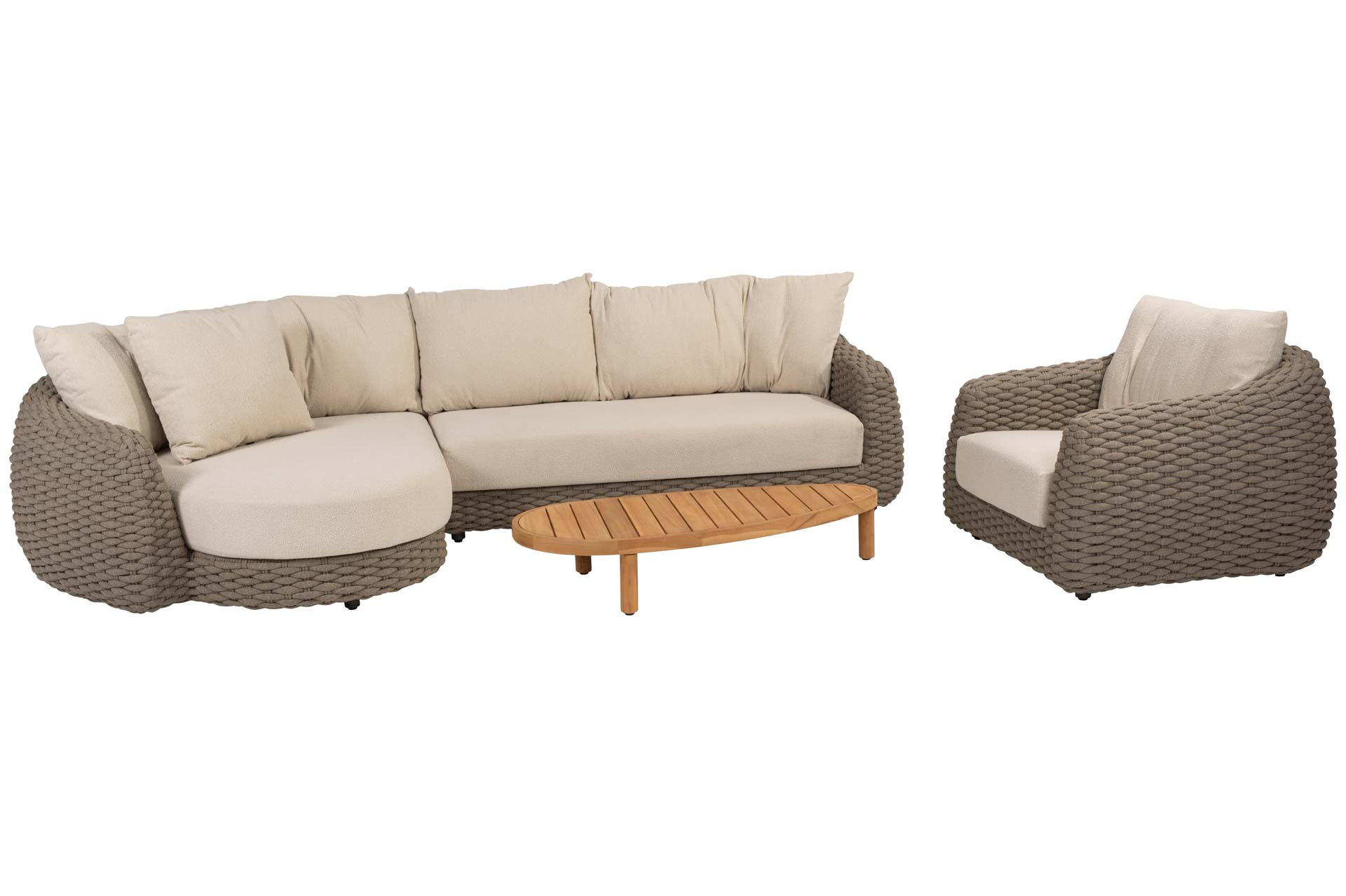 Maxime Chaise-Loungeset mit Sessel und Finn Couchtisch
