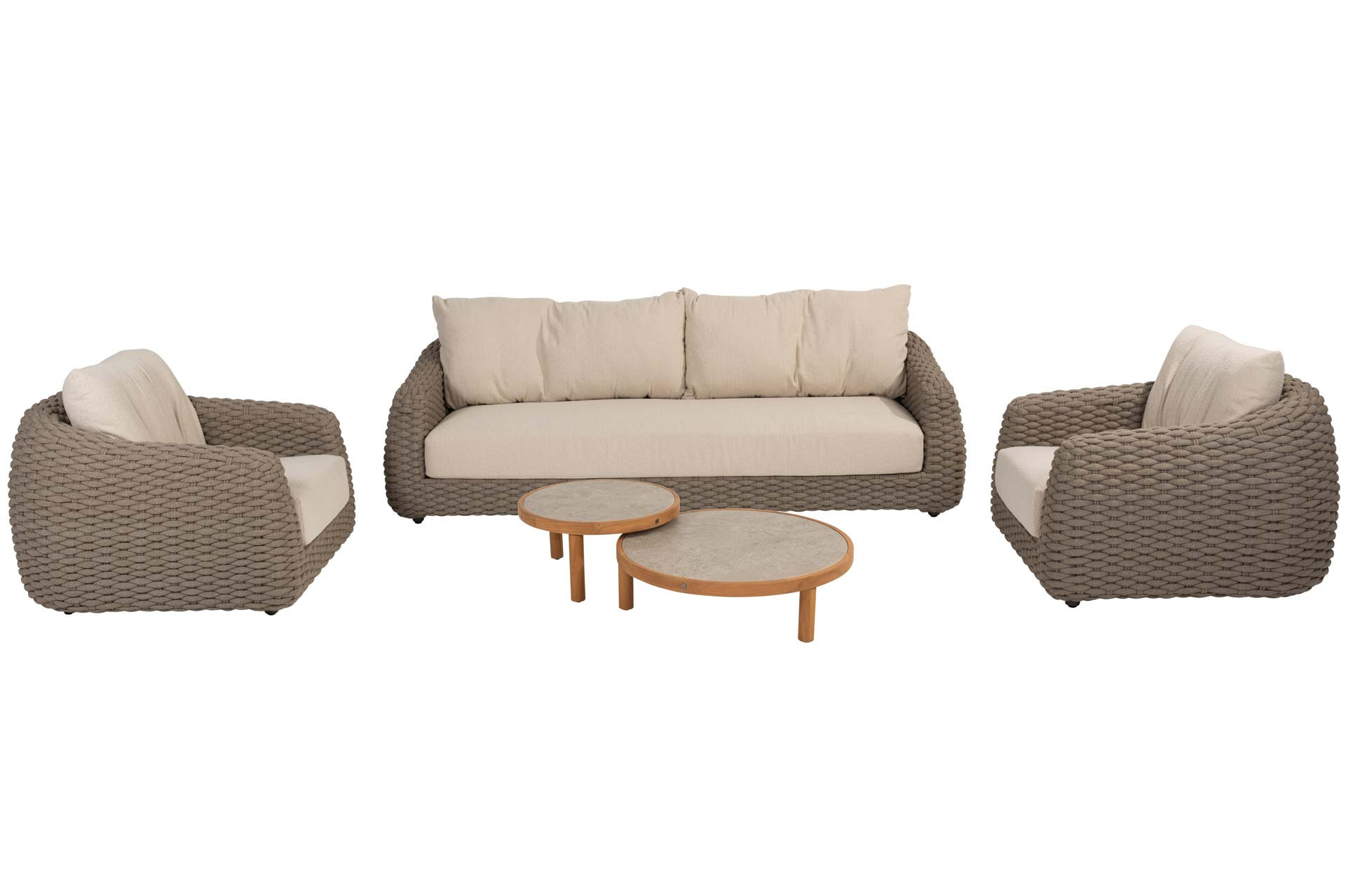 Maxime Sessel-Bank Loungeset mit Finn Keramik-Couchtischen