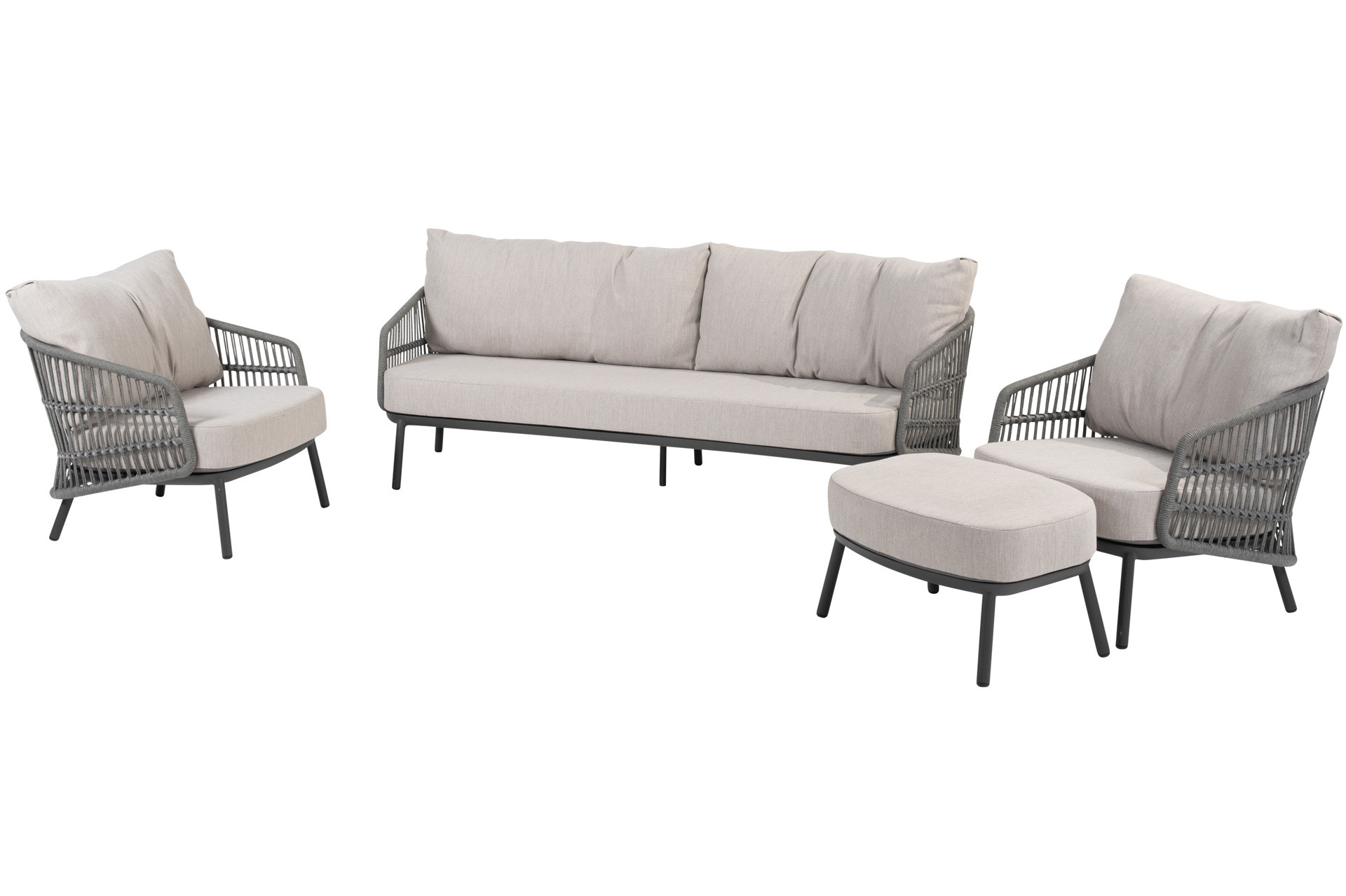 Alicante Loungeset mit Stühlen, Bank und Hocker