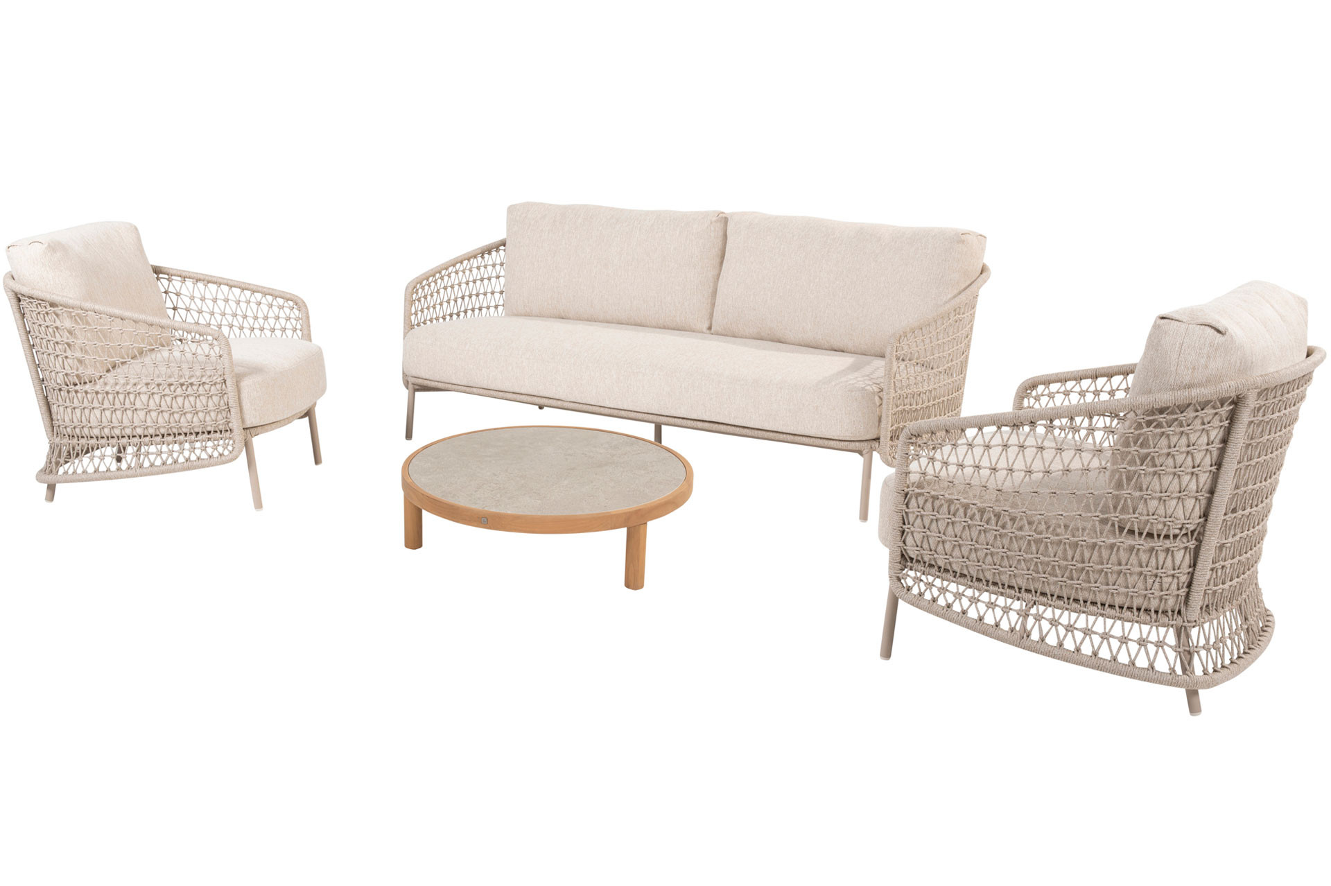 Puccini Stuhl-Bank-Loungeset mit Finn Couchtisch