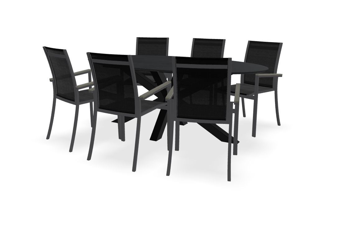 Tafel Dekton Sirius, onderstel Cento en Falck stoelen