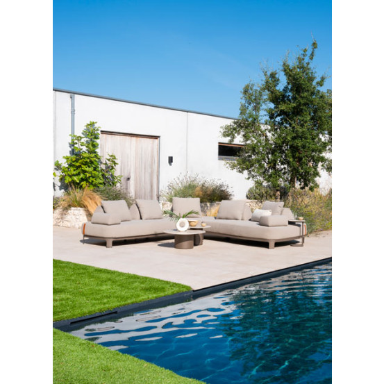 Santorini 2 seater bench terre with 2 back supports and 3 cushions
