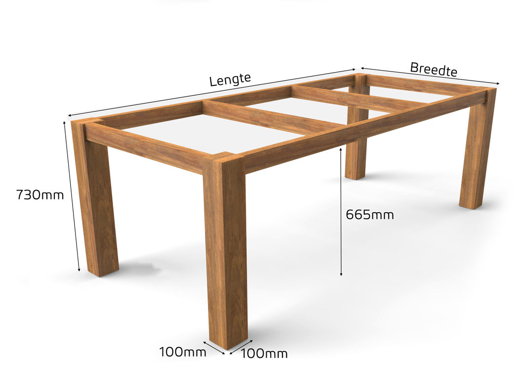 Afmetingen Low-dining Gestell Standard Guariuba