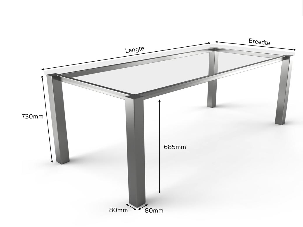 Afmetingen Tischgestell Standard Edelstahl