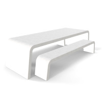 Weißer Liv Betonoptik-Gartentisch mit zwei Betonoptik-Bänken