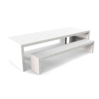 Weiße Lars Betonoptik-Gartentafel mit zwei Betonoptik-Bänken