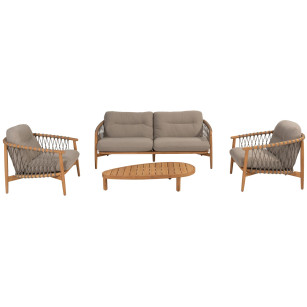 Nora Stuhl-Bank Loungeset mit Finn Pebble Couchtisch