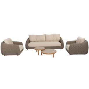 Maxime Sessel-Bank Loungeset mit Finn Keramik-Couchtischen