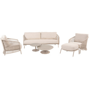 Puccini Stuhl-Bank-Loungeset mit Hocker und Boaz Couchtischen