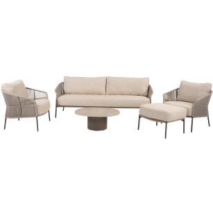 Florence Terre Stuhl-Bank-Loungeset mit Hocker und Sofie Couchtisch