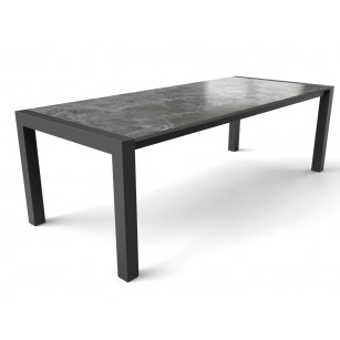 Industrieller Dekton-Tisch mit Dekton Orix-Platte und beschichtetem Stahl Tischgestell