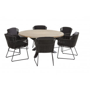 Vitali anthracite dining set with round Louvre table 160 cm