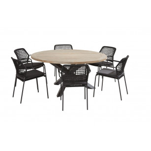 Barista anthracite dining set with round Louvre table 160 cm