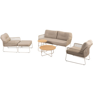 Albano Stuhl-Bank Loungeset mit Hocker und Verdi Couchtischen