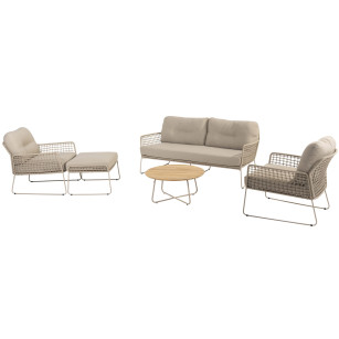 Albano Stuhl-Bank Loungeset mit Hocker und Verdi Couchtisch