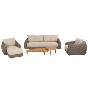 Maxime Sessel-Bank Loungeset mit Hocker und Finn Couchtischen
