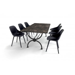 Klassischer Granit-Gartentisch mit elegantem Rondo-Tischgestell und Schalensitzen