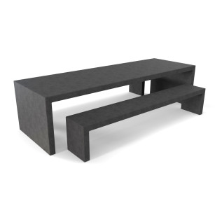 Anthrazitfarbener Lars Betonoptik-Gartentisch mit zwei Betonoptik-Bänken
