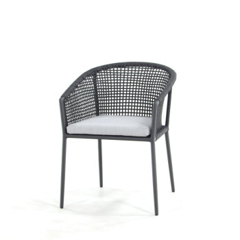 Stoel Safara armstoel alu charc. met charcoal black rope