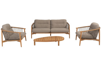 Nora Stuhl-Bank Loungeset mit Finn Pebble Couchtisch