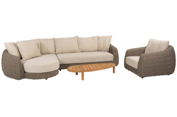 Maxime Chaise-Loungeset mit Sessel und Finn Couchtisch