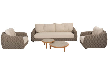 Maxime Sessel-Bank Loungeset mit Finn Keramik-Couchtischen