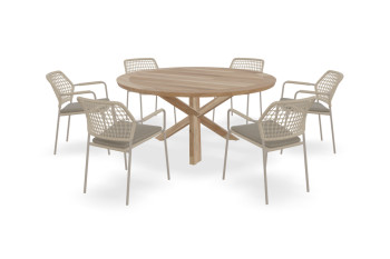 Teak Runder Prado rond Tisch Prado mit Barista Stühlen