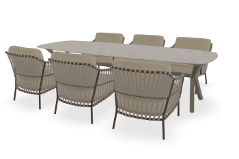 Dekton Rechteckiger Bootsformiger Grigio Low-dining Tisch Teano mit Capalbio low dining Stühlen