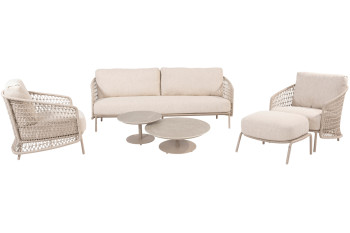 Puccini Stuhl-Bank-Loungeset mit Hocker und Boaz Couchtischen