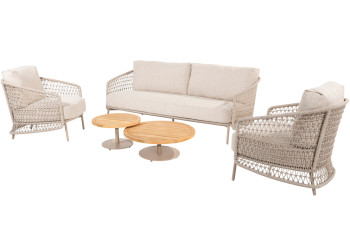 Puccini Stuhl-Bank-Loungeset mit Volta Couchtischen