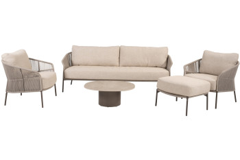 Florence Terre Stuhl-Bank-Loungeset mit Hocker und Sofie Couchtisch