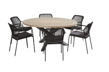 Barista anthracite dining set with round Louvre table 160 cm