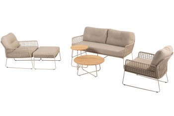 Albano Stuhl-Bank Loungeset mit Hocker und Verdi Couchtischen