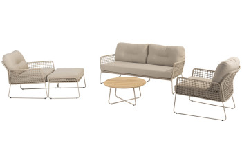 Albano Stuhl-Bank Loungeset mit Hocker und Verdi Couchtisch