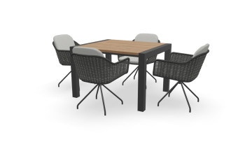 Holz Quadratischer Guariuba 1000 mm breit Tisch Seitenlieger mit Focus Stühlen