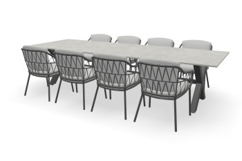 Dekton Rechteckiger Sabbia Tisch Kreuzfuß mit Calpi Stühlen