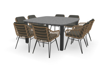 Granit Quadratischer Bootsformischer Steel Grey Tisch Standard 80 mm mit Cottage Stühlen