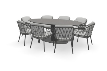 Granit Oval Black Pearl Tisch Terra mit Calpi Stühlen
