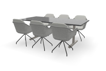 Granit Rechteckiger Steel Grey Tisch Trento Edelstahl mit Focus Stühlen
