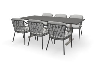 Granit Rechteckiger Black Galaxy Tisch Trento Edelstahl mit Calpi Stühlen