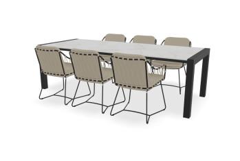 Tafel Dekton Entzo, onderstel Zijliggers en Prego stoelen