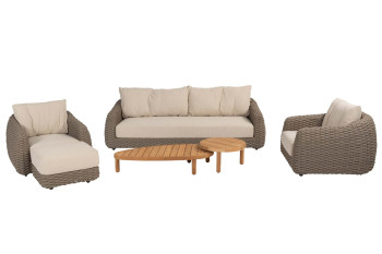 Maxime Sessel-Bank Loungeset mit Hocker und Finn Couchtischen