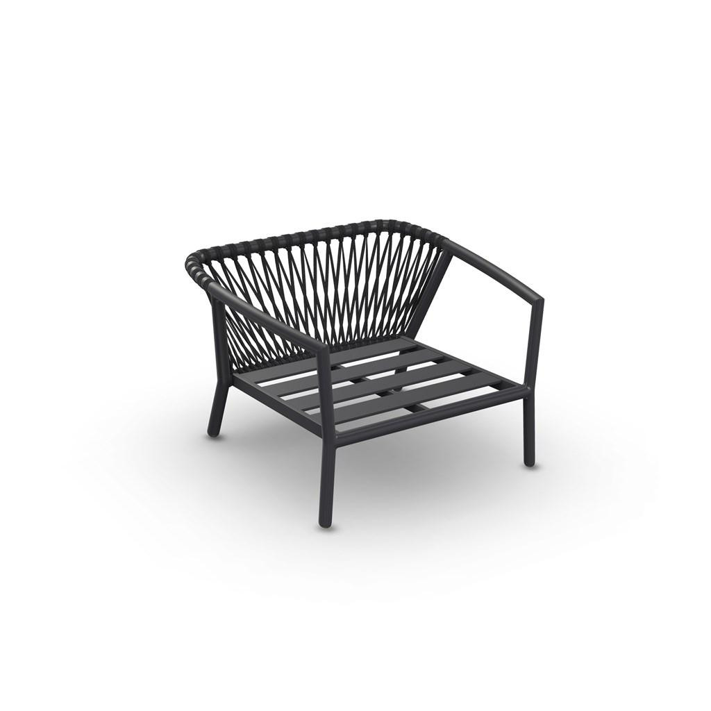 Kapra Sofa 1-Seat Lounge Chair Alu Charcoal Mat Rope Open Cross Weaving Charcoal Black