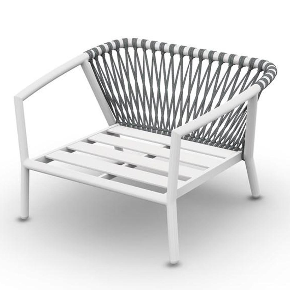 Kapra Sofa 1-Seat Lounge Chair Alu White Mat Rope Open Cross Weaving L Grey Melange