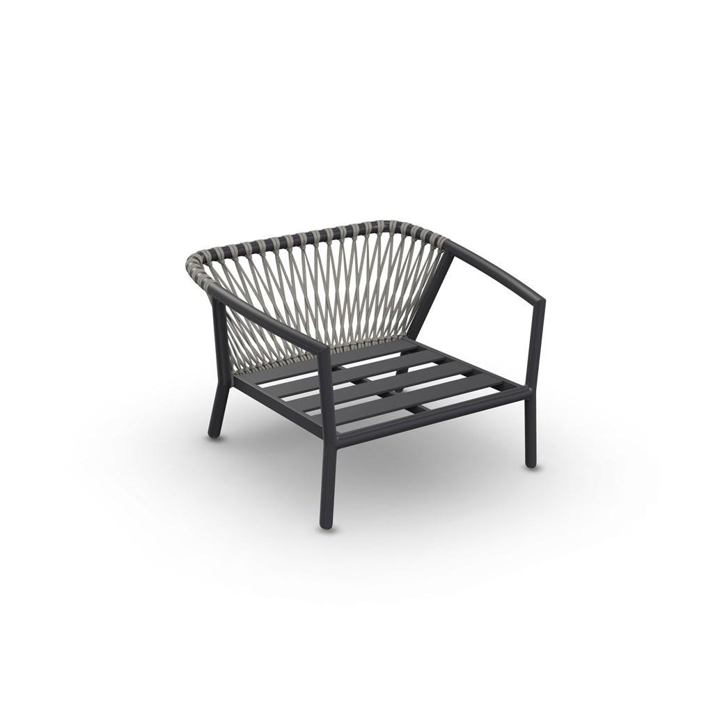 Kapra Sofa 1-Seat Lounge Chair Alu Charcoal Mat Rope Open Cross Weaving Beige Uni