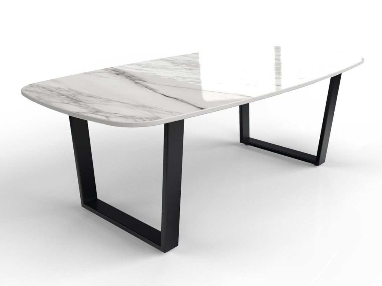 Tisch aus Dekton-Marmor mit beschichtetem Tischgestell