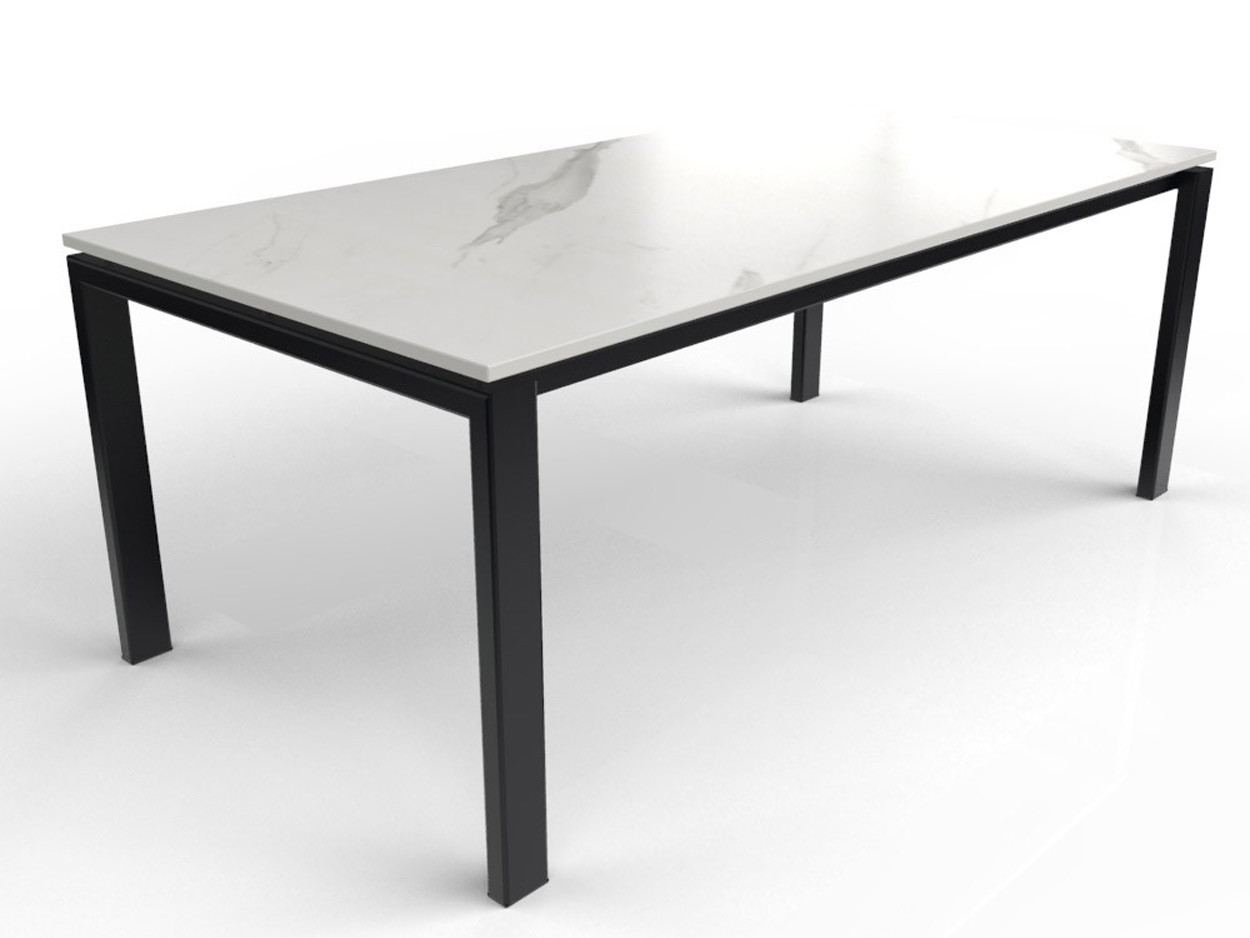 Dekton Esstisch mit Marmoroptik und Tischgestell aus beschichtetem Stahl