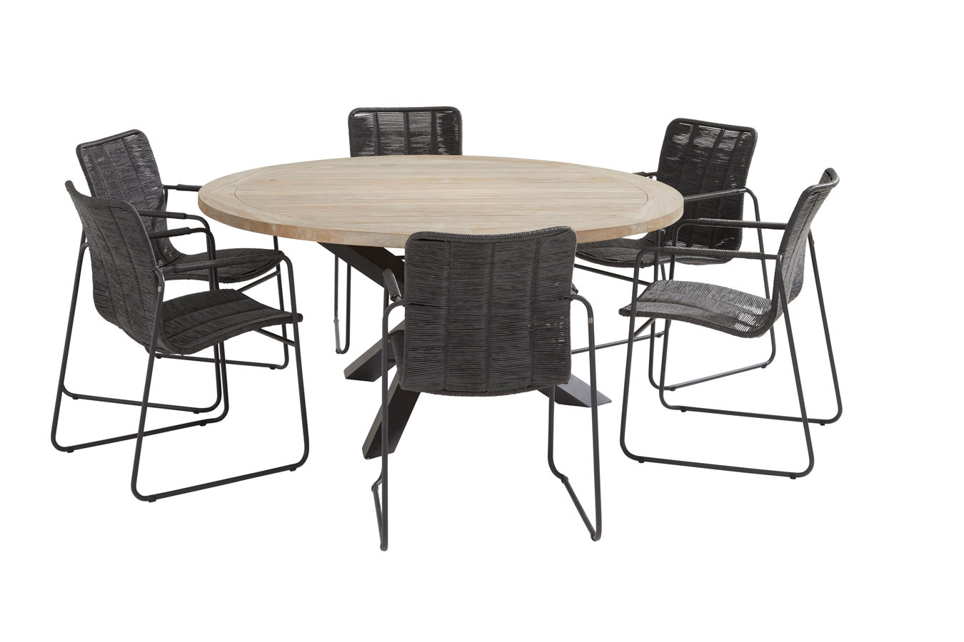 Palma anthracite dining set with round Louvre table 160 cm