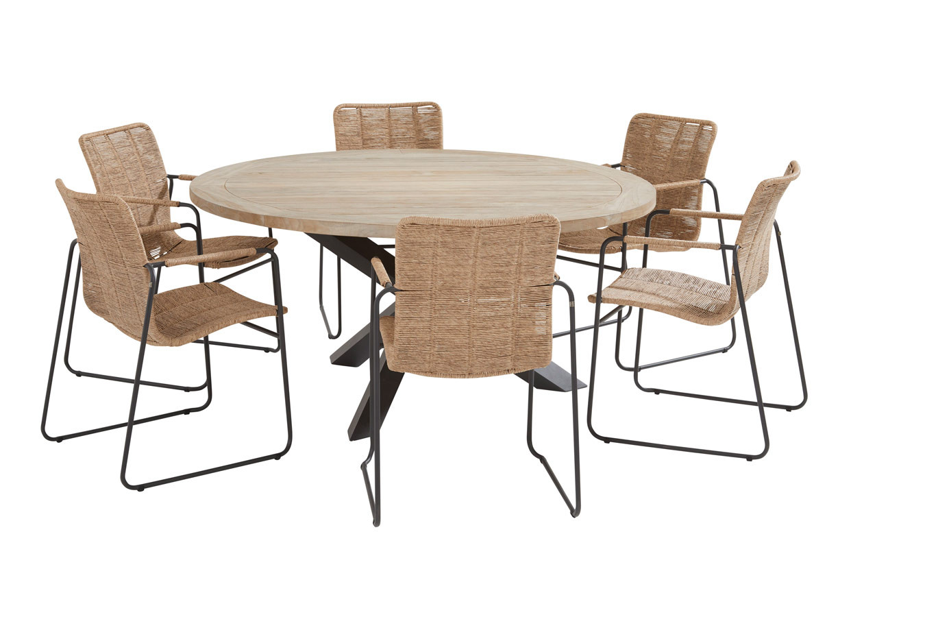 Palma natural dining set with round Louvre table 160 cm